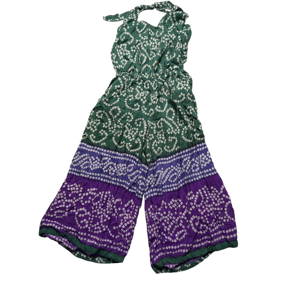 Newport News Green Purple Bandhani Print Halter Wide Leg Jumpsuit Women Size 6